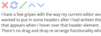 A screenshot showing the tools that appear when you hover over an element and the move element up/down buttons